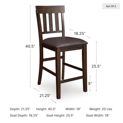 Image of Signature Design by Ashley Haddigan Upholstered Barstool, 2 Count, Slat Back Design, Cushioned Seat, Wood, 25.5 inch H, Dark Brown