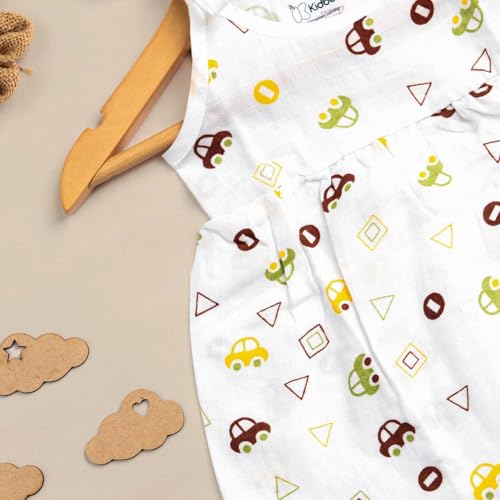 Image of Kidbea Muslin Frock for Baby Girls | Cotton Dress for Newborn Babies | Sleeveless, Tie-Up Shoulders Summer Wear Clothes