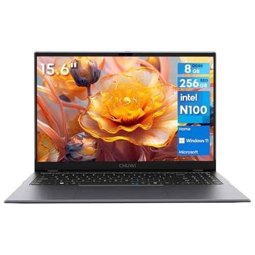 CHUWI Ordenador portátil de 15.6 pulgadas, Intel N100 (Beats N95/N5095), SSD de 256 GB, 8 GB de RAM, portátiles Windows 11, WiFi6, Bluetooth 5.2, HDMI, pantalla IPS 2K FHD