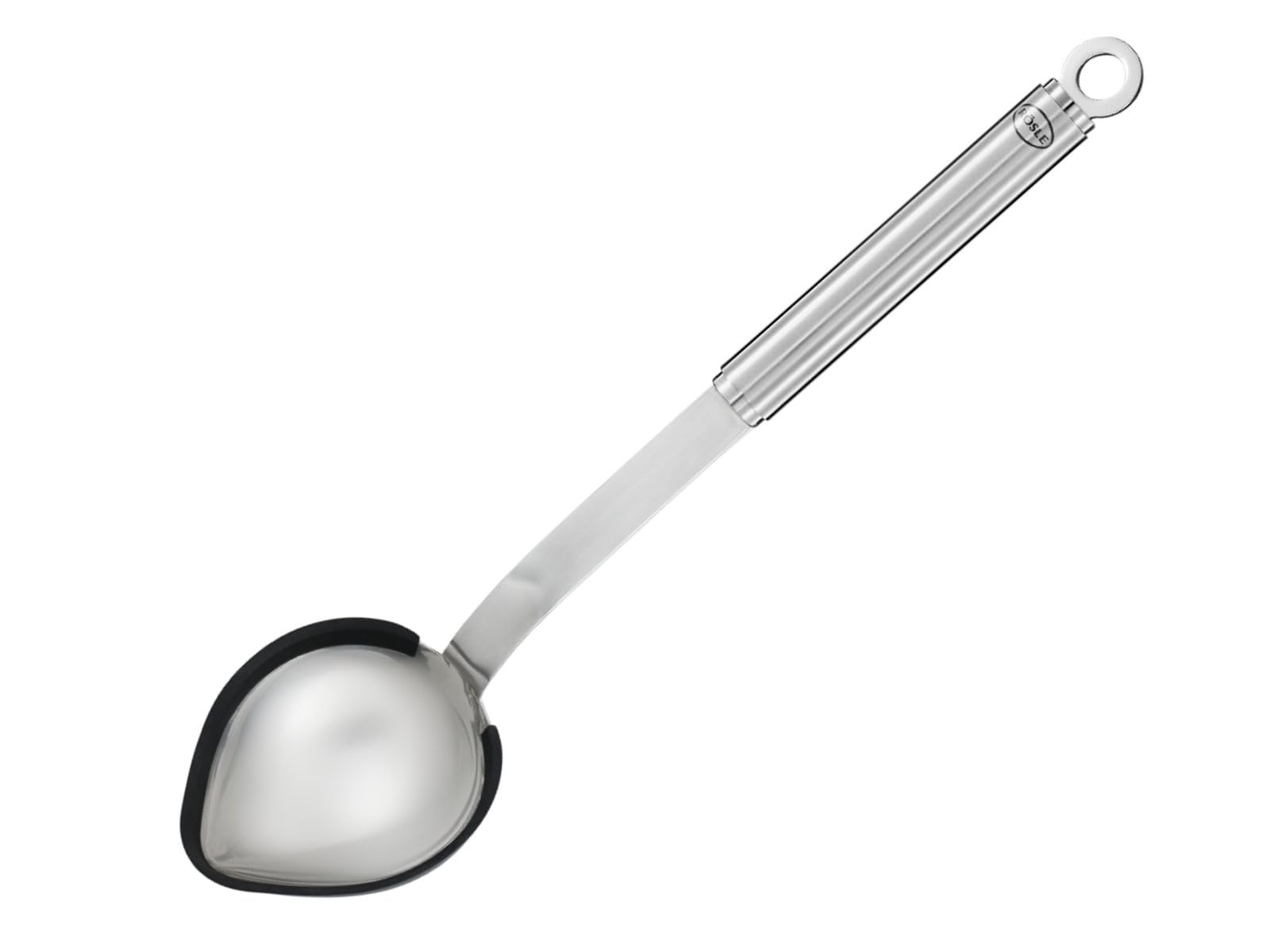 Rösle Silver-Coloured/Black Silicone Serving Spoon, Ladle With Silicone Rim And Round Handle, 18/10 Stainless Steel, Dishwasher Safe, Silver