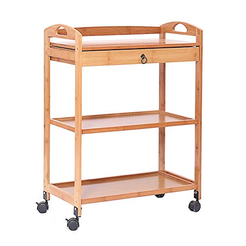 Mesa Carrito Camarera Carro De Servicio 3 Niveles De Madera Carro De Almacenamiento Móvil con Cajon Organizador Ruedita Bloqueable, Capacidad 60 Kg (Color : Orange)