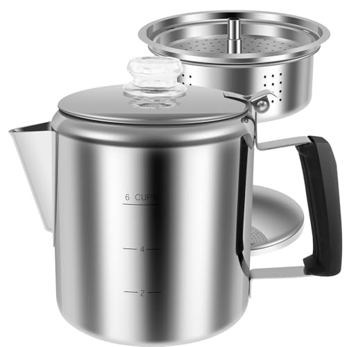 Caffettiera a percolatore Caffettiera da campeggio in acciaio inossidabile Bollitore a infusione rapida Bollitore da esterno Piano cottura Caffettiera 6 tazze Percolatore di caffè per gruppo Campeggio