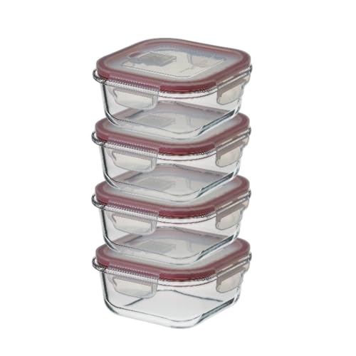 CASASELECCION 4 Tuppers de Cristal Hermético con Tapa y válvula de ventilación de 530 ml para Comida, Recipiente de Vidrio, Uso Apto en Horno/Microondas/Lavavajillas/Congelador, Sin BPA