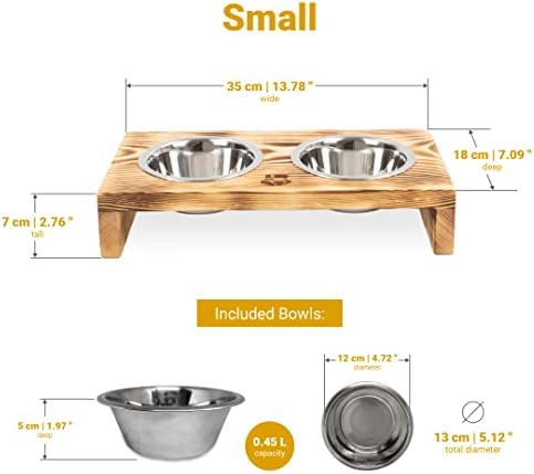RF - DEER Raised Dog Bowls with Stand | Wooden Feeding Stand with 2 Stainless Steel Bowls for Cats and Dogs | Easy to Keep Clean, Eco friendly | Food & Water Station, Pet Feeder | 35x18x7 cm | Small