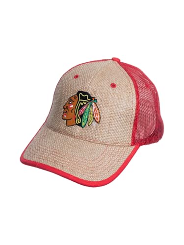 Calhoun NHL Surf & Skate Team Logo Snapback Straw Trucker Baseball Hat (Chicago Blackhawks)