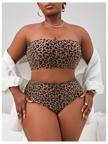 Floerns Women's Plus Size Colorblock Bandeau Bikini Set High Waisted Beachwear4