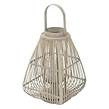 ECD Germany Linterna de Bambú de Madera, 55cm de Altura, Portavelas de Jardín con Asa y Inserto de Cristal, Farolillo de Estilo Boho, Lámpara Colgante Interior/Exterior Decorativo para Terraza, Balcón