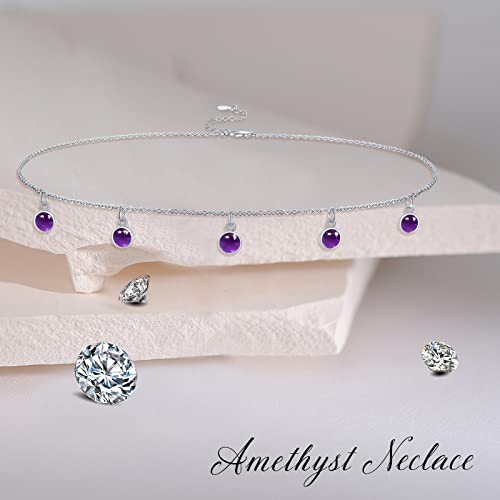 Cuoka Miracle Amethyst Choker-Style Necklace, With Five Purple Crystal Charms Chain 925 Sterling Silver 14"+2" Dainty Choker Necklace Amethyst Healing Stone Jewelry For Women #TOP3
