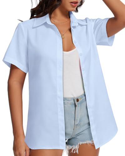 Image of Women Hawaiian Shirt Button Down Summer Tops Beach Short Sleeve Blouse