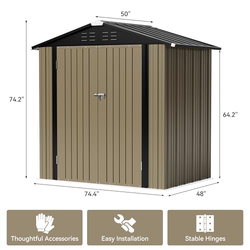 هومال سقيفة تخزين من الستيل في الهواء الطلق، سقيفة معدنية للحديقة 6 × 4 قدم، منزل تخزين معدني مع قفل، تخزين في الفناء الخلفي مقاوم للعوامل الجوية للادوات والدراجات والادوات المنزلية