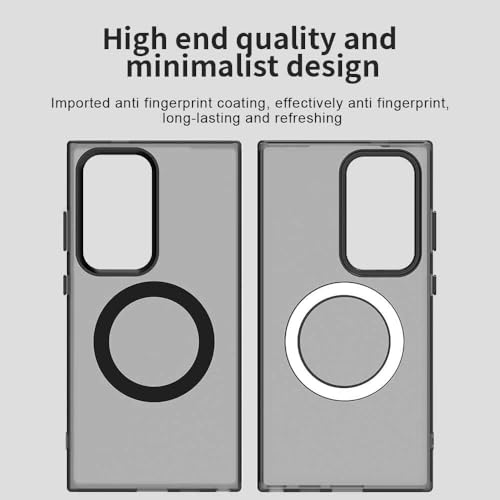 Image of Elzzi Magnetic Case for Samsung Galaxy S25 Ultra 5G Cover [Compatible with MagSafe] Slim Fit Shockproof Translucent Matte Hard Back Phone Cover with Protective Bumper for Men & Women (Black)