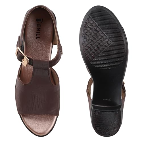 Image of Denill Fancy & Comfortable Brown Heel Sandal with Ankle Strap for women & Girls