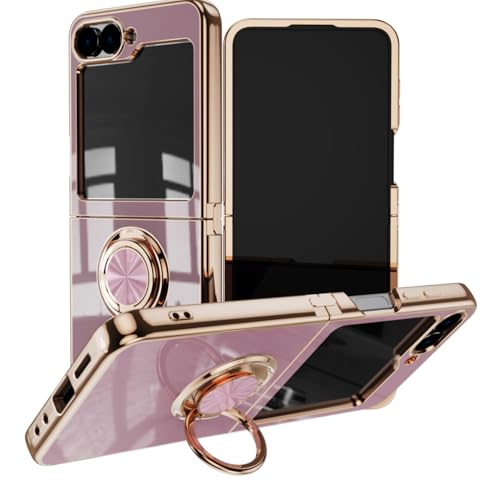 Asuwish Phone Case for Samsung Galaxy Z Flip 5 5G 2023 Cover and Magnetic Ring Holder Stand Kickstand Slim Hybrid Silicone Cell Accessories Protective ZFlip5 Z5 G Flip5 5Z G5 256GB Women Men Purple