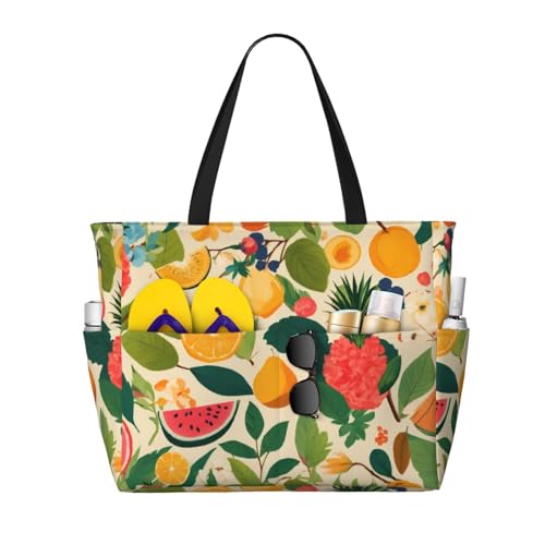 hojas tropicales y flores Print Foldable Lightweight Family Beach Bag for Men Women Beach Tote Bag Portable Gym Bag
