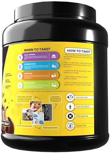 Image of Nutrimuscle Massive Muscle Mass Gainer -1 Kg - Choco Treat (Chocolate) Flavour - for Mass, Muscle, Power & Strength Gain -Contains CREATINE MONOHYDRATE - High protein Gainer