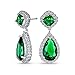 Christmas Gifts Bling Jewelry Green CZ Teardrop Dangle Earrings Silver Plated