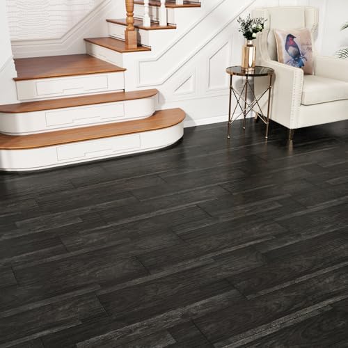 Carreaux de sol en vinyle noir imperméable à décoller et à coller - 4