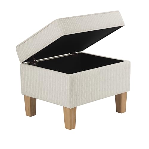 Image of HomePop 22 inch Modern Rectangular Storage Ottoman - White Woven Stripe