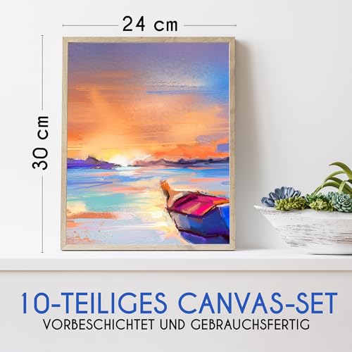 Zenacolor - Canvas Set 10 teilig - Leinwand zum Bemalen 24x30cm - Gemälde auf Leinwand, Acrylmalerei, Ölgemälde, Gouache, Aquarell - 100% Säurefreie Baumwolle.