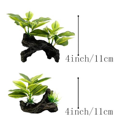 Image of Fish Tank Decorations Aquarium Decor Ornaments Betta Pink Leaf pad Hammock Artificial Driftwood Goldfish Bowl Accessories (2pcs-Green-Set)