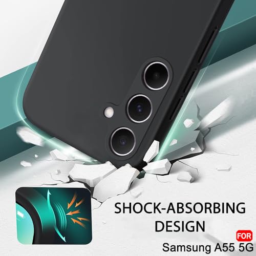 Image of TheGiftKart Liquid Silicone Back Cover Case for Samsung Galaxy A55 5G | Soft Micro-Fibre Lining Inside | Camera & Screen Protection | Shockproof Back Cover Case for Samsung A55 (Silicone, Black)