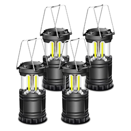 Linterna LED de camping portátil, plegable y a pilas, luz de emergencia con gancho plegable para senderismo, camping y apagones (4PCS)