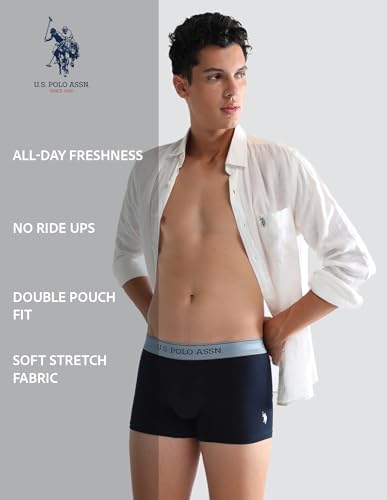 Image of U.S. Polo ASSN. Mens OET15 Mid Rise Solid Underwear Trunks - Pack of 3