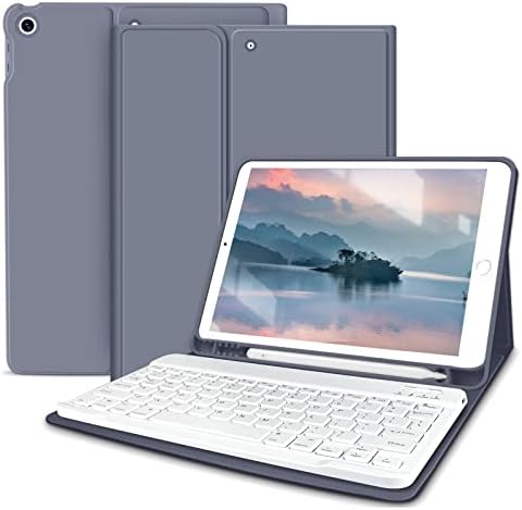 KENKE Keyboard Case for iPad 9th/8th/7th Generation 10.2 Inch 2021/2020/2019, Soft TPU Back Stand Cover Smart Case with Pencil Holder, Magnetically Detachable Wireless Bluetooth Keyboard, Purple