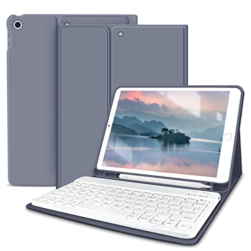 Kenke Keyboard Case For Ipad 9Th/8Th/7Th Generation 10.2 Inch 2021/2020/2019, Soft Tpu Back Stand Cover Smart Case With Pencil Holder, Magnetically Detachable Wireless Bluetooth Keyboard, Purple #TOP25