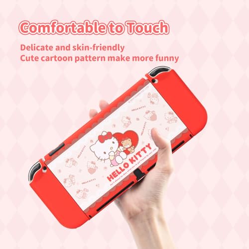 Image of Kuitmor Protective Shell for Switch OLED,Slim Cute Pattern Dockable Cover Case Compatible with Switch OLED,Anti-Scratch and Shock-Absorption Design Cover Skins for Joystick(Hello Kitty)