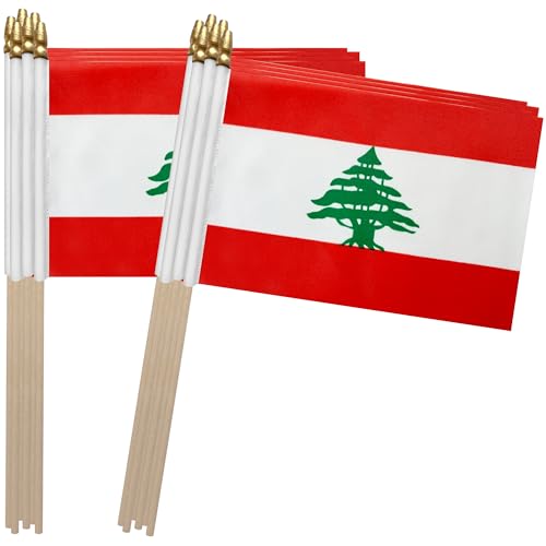 TSMD Lebanon Stick Flag Lebanese Republic Small Mini Hand Held Flags 5x8 Inch 12 Pack