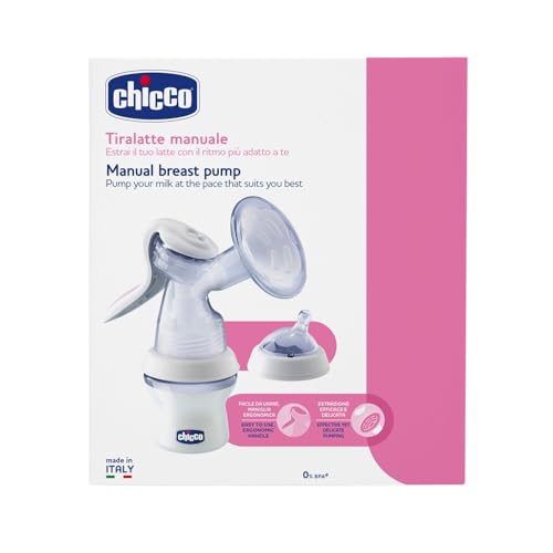 Chicco Extractor de Leche Manual Cómodo y Fácil de Usar con Forma Ergonómica, Tetina Inclinada y Tapa Hermética, Convertible en Biberón - Sacaleches con Biberón 150 ml incluido