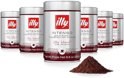 Amazon.com : illy Ground Coffee Espresso - 100% Arabica Coffee Ground – Intenso Dark Roast – Warm Notes of Cocoa & Dried Fruit - Rich Aromatic Profile - Precise Roast - No Preservatives – 8.8 Ounce, 6 Pack