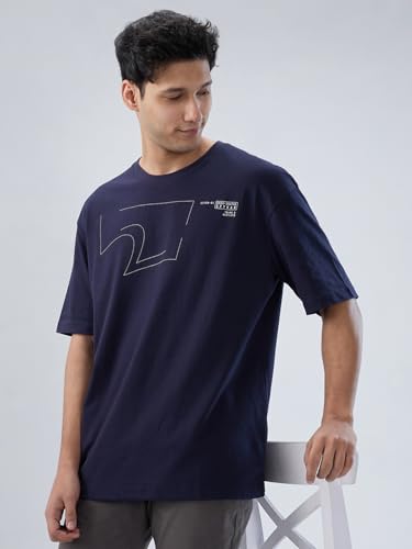 Image of Spykar Men's Oversized Round Neck Half Sleeve Solid Casual T-Shirt