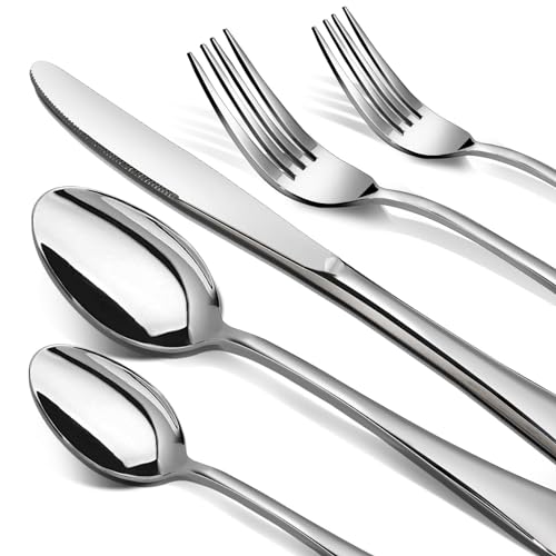 Silverware Set, 40 Piece Stainless Steel Cutlery Sets for 8, Heavy Duty Flatware, Mirror Polished Forks Spoons and Knives Set, Reusable Utensils for Home Kitchen, Dishwasher Safe