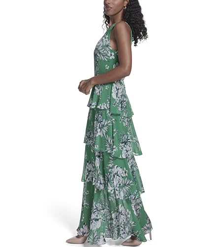 Image of Tommy Hilfiger Women's Sleeveless Halter Neck Tiered Skirt Maxi Dress