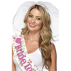 Smiffy’s-21820 Velo de Despedida de Soltera, con Diadema, Color Blanco, No es Applicable (21820)