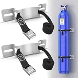 2 Pcs Gas Cylinder Wall-Mounted Bracket, Gas Cylinder Fixed Rack Gas Cylinder Floor Mount Storage Stand with Screws and Safety Nylon Belt, Suitable for RV Propane Tank Holder