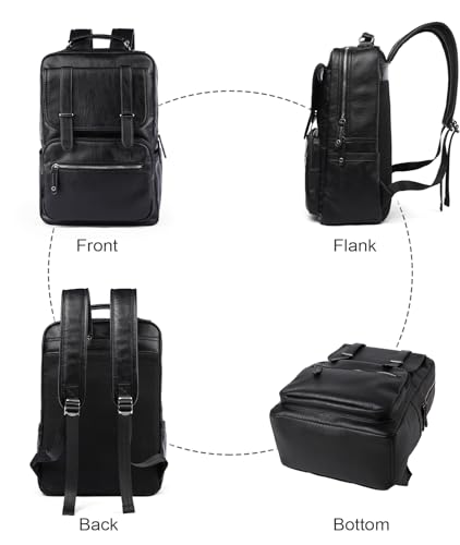 Black Leather Backpack for Men Waterproof Fit 15.6 inch Laptop Backpack Work Commute Casual Daypack4