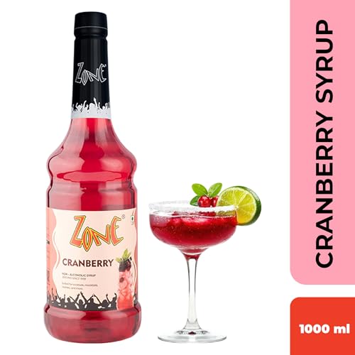 Zone Cranberry Flavoured syrup 1000ml | Tangy Berry Syrup & Drink Mixer for Cocktails, Mocktails, Sodas, Lemonades, Iced Teas, Smoothies & Party Beverages | More Servings, Perfect For Café Restaurants & Professional Use | Premium Bar Syrup 1 Litre