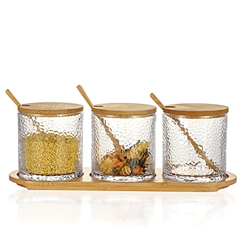 Condiment Canisters Sets For The Kitchen, Salt And Sugar Containers Sets For Countertop, Seasoning Box With Wooden Spoon Bamboo Lid And Tray, Condiment Containers With Lids, Sugar Bowl With Lid #TOP12