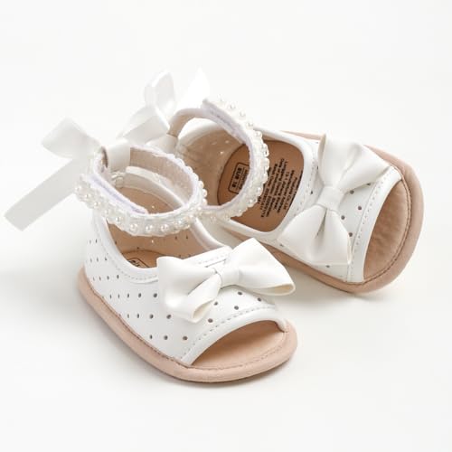 Image of HsdsBebe Baby Girls Sandals Bohemia Flower Bow Soft Sole Toddler First Walkers Beach Summer Shoes