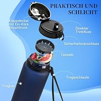 UZSPACE Trinkflasche 500ml/800ml/1L, Sport Trinkflasche Kinder Auslaufsicher, Tritan & BPA-frei Wasserflasche für fahrrad, fitness,Outdoor – Ansicht 2