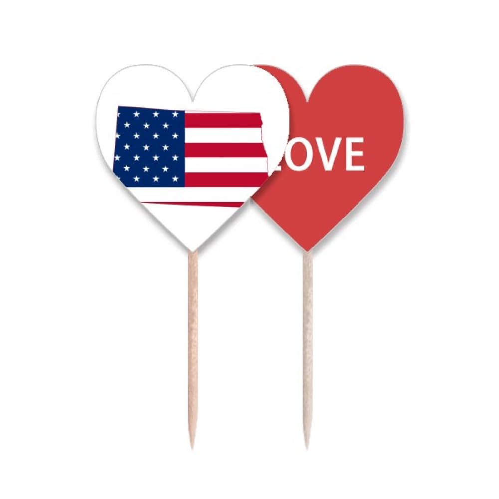 Cure-dents drapeau Dakota du Nord au design Love Heart, pics en bois de bouleau pour buffet