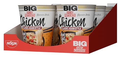 Nissin Cup Noodles BIG Chicken 6er Pack Ramen Style Instant-Nudeln mit Hühnchengeschmack schnell im Becher zubereitet asiatisches Essen (6 x 82 g)