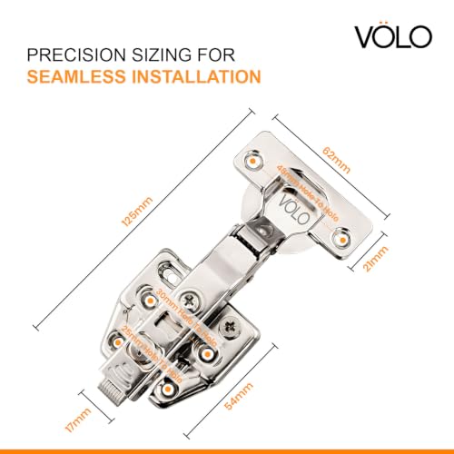 Image of VOLO Cabinet Hinges, Set of 1 (2 Pieces) for Furniture, Wardrobes, Doors, and Storage Units | (3D Soft Close (Mild Steel), 0 Crank | Full Overlay)