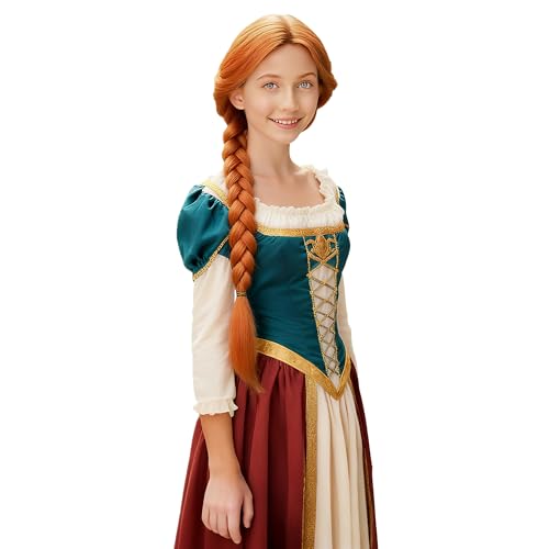 Image of S-noilite Princess Fiona Braided Wigs Light Auburn Long Braided Wig for Women's Orange Costume Wig for Halloween Cosplay Party