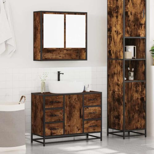 Set de muebles de baño de 2 piezas en madera contrachapada roble ahumado marrón 4