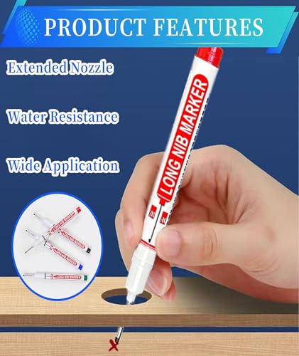 Image of Deep Hole Marker Pen, Tracer Marker Pen, Carpenter Pencil, Long Nib Marker for Wood, Metal, Concrete, Professional Construction Tools, Industrial Use, DIY Projects (12)
