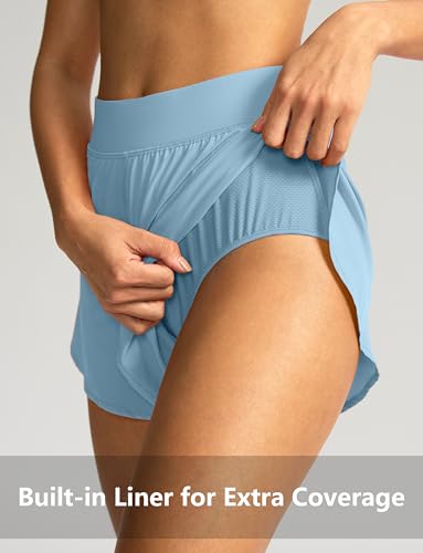 Soothfeel Feminino Shorts De Corrida Atléticos Cintura Alta Dolphin Com Fenda E Secagem Rápida Para